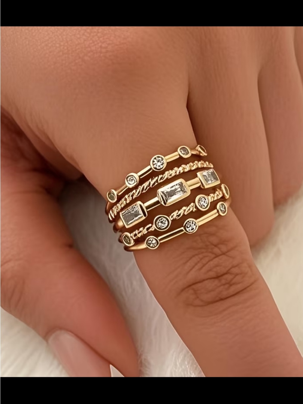 Affordable Fashion Finds Gold Multi-Band CZ Stack Ring